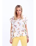 Cream blouse with colorful birds MP28391 - Online store - Boutique